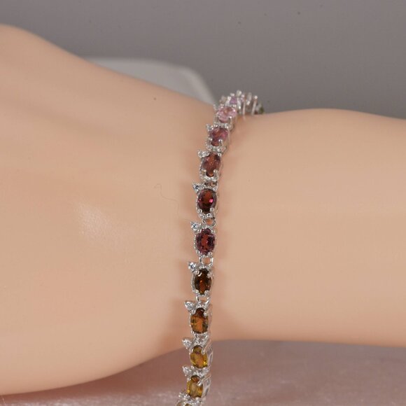 Natural Multi Tourmaline Gemstone Tennis Bracelet - Picture 2 of 5